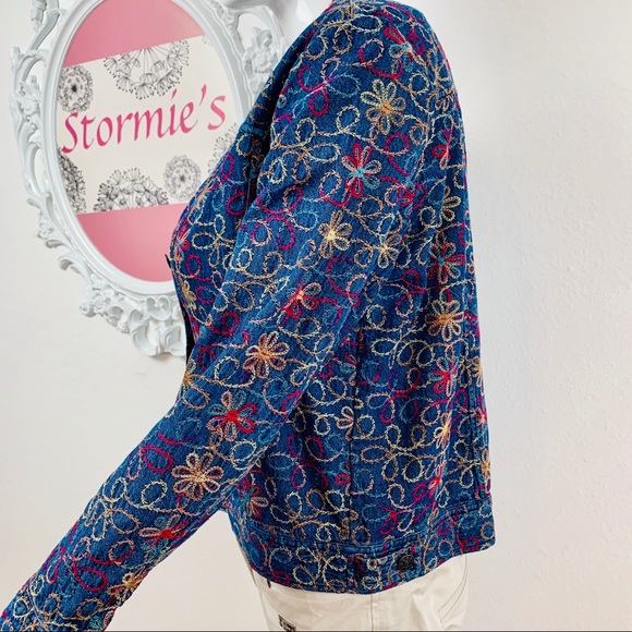 🎉HP Coldwater CreekEmbroider Floral Jean Cardigan - Picture 4 of 7